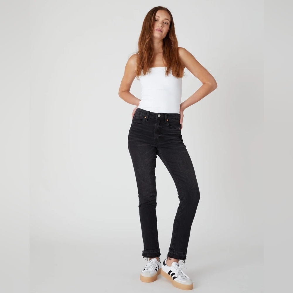 Blank NYC The Lexington Jet Setting High Rise Raw Hem Slim Leg Crop Jeans